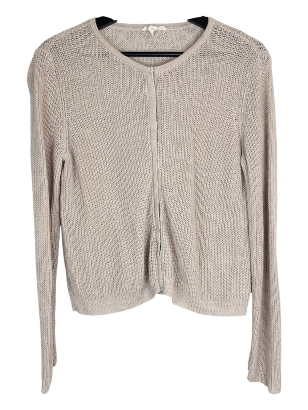 EUC Eileen Fisher Light Taupe/Oat Open-Knit Button Front Crewneck Linen Cardigan